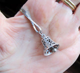 Sterling Silver Filigree Bell Vintage Pendant Necklace