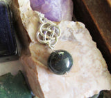 Bloodstone Crystal Ball Silver Celtic Knot Pendant Necklace