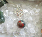 Bloodstone Crystal Ball Silver Celtic Knot Pendant Necklace