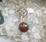 Bloodstone Crystal Ball Silver Celtic Knot Pendant Necklace