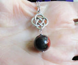 Bloodstone Crystal Ball Silver Celtic Knot Pendant Necklace