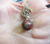 Bloodstone Crystal Ball Silver Celtic Knot Pendant Necklace