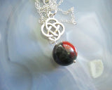 Bloodstone Crystal Ball Silver Celtic Knot Pendant Necklace