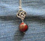 Bloodstone Crystal Ball Silver Celtic Knot Pendant Necklace
