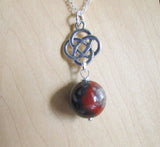 Bloodstone Crystal Ball Silver Celtic Knot Pendant Necklace