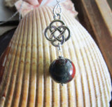 Bloodstone Crystal Ball Silver Celtic Knot Pendant Necklace