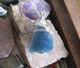 Natural Blue Fluorite Raw Crystal Pendant Necklace
