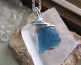 Natural Blue Fluorite Raw Crystal Pendant Necklace