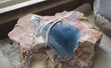 Natural Blue Fluorite Raw Crystal Pendant Necklace