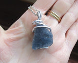 Natural Blue Fluorite Raw Crystal Pendant Necklace