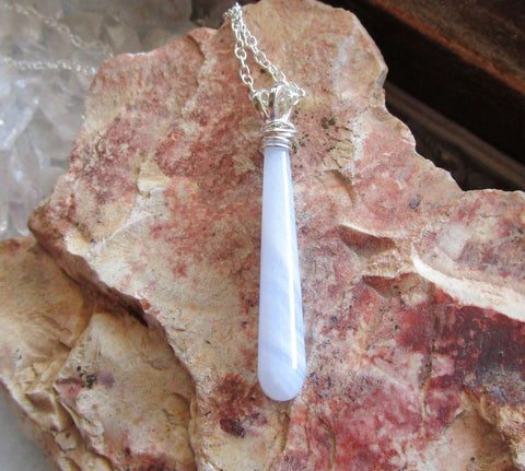 Blue Lace Agate Sterling Silver Pendant Necklace