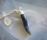 Blue Onyx Gemstone Horn Pendant Necklace