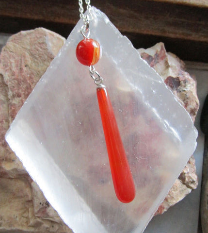 Orange Carnelian Natural Crystal Drop Pendant Necklace