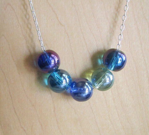 Jewel Tone Czech Glass Fire Polished Beaded Silver Necklace