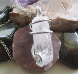 Danburite Natural Gemstone Wire Wrapped Crystal Pendant Necklace