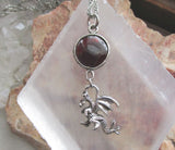 Red Garnet Gemstone Silver Dragon Pendant Necklace