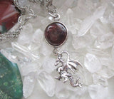 Red Garnet Gemstone Silver Dragon Pendant Necklace