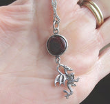 Red Garnet Gemstone Silver Dragon Pendant Necklace
