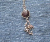 Red Garnet Gemstone Silver Dragon Pendant Necklace