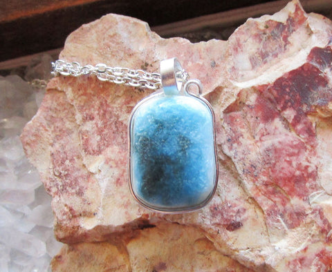 Glacierite Wire Wrapped Natural Stone Pendant Necklace
