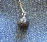 Natural Black Lava Rock Stone Bead Pendant Necklace