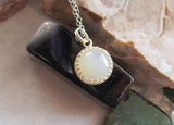 Natural Ivory Moonstone Sterling Silver Crown Pendant Necklace