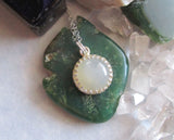 Natural Ivory Moonstone Sterling Silver Crown Pendant Necklace