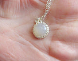 Natural Ivory Moonstone Sterling Silver Crown Pendant Necklace