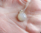 Natural Ivory Moonstone Sterling Silver Crown Pendant Necklace