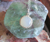 Natural Ivory Moonstone Sterling Silver Crown Pendant Necklace