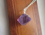 Purple Fluorite Octahedron Crystal Gemstone Pendant Necklace