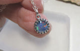 Natural Australian Opal Sterling Silver Crown Pendant Necklace
