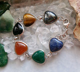 Vintage Egyptian Scarab Gemstone Heart Sterling Silver Bracelet