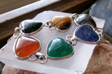 Vintage Egyptian Scarab Gemstone Heart Sterling Silver Bracelet