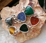 Vintage Egyptian Scarab Gemstone Heart Sterling Silver Bracelet