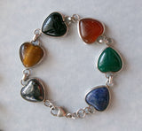 Vintage Egyptian Scarab Gemstone Heart Sterling Silver Bracelet