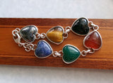 Vintage Egyptian Scarab Gemstone Heart Sterling Silver Bracelet