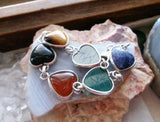 Vintage Egyptian Scarab Gemstone Heart Sterling Silver Bracelet