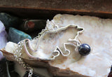 Silver Cat with Blue Night Stars Crystal Ball Pendant Necklace