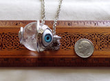 Natural Clear Quartz Crystal Ball Evil Eye Pendant Necklace