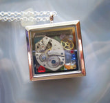 Vintage Watchworks Glass Locket Keepsake Steampunk Pendant Necklace