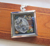 Vintage Watchworks Glass Locket Keepsake Steampunk Pendant Necklace