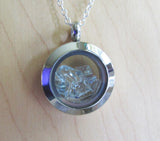 Aquamarine Gemstone Double Sided Floating Crystals Locket Pendant Necklace