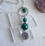 Green Malachite Beads Silver Tree of Life Elemental Necklace