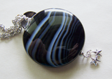 Black and White Banded Onxy Celestial Moon and Stars Pendant Necklace