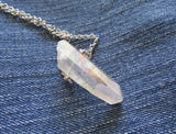 Opal Aura Lemurian Quartz Crystal Point Pendant Necklace