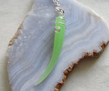 Vintage Green Opaline UV Vaseline Glass Horn Pendant Necklace